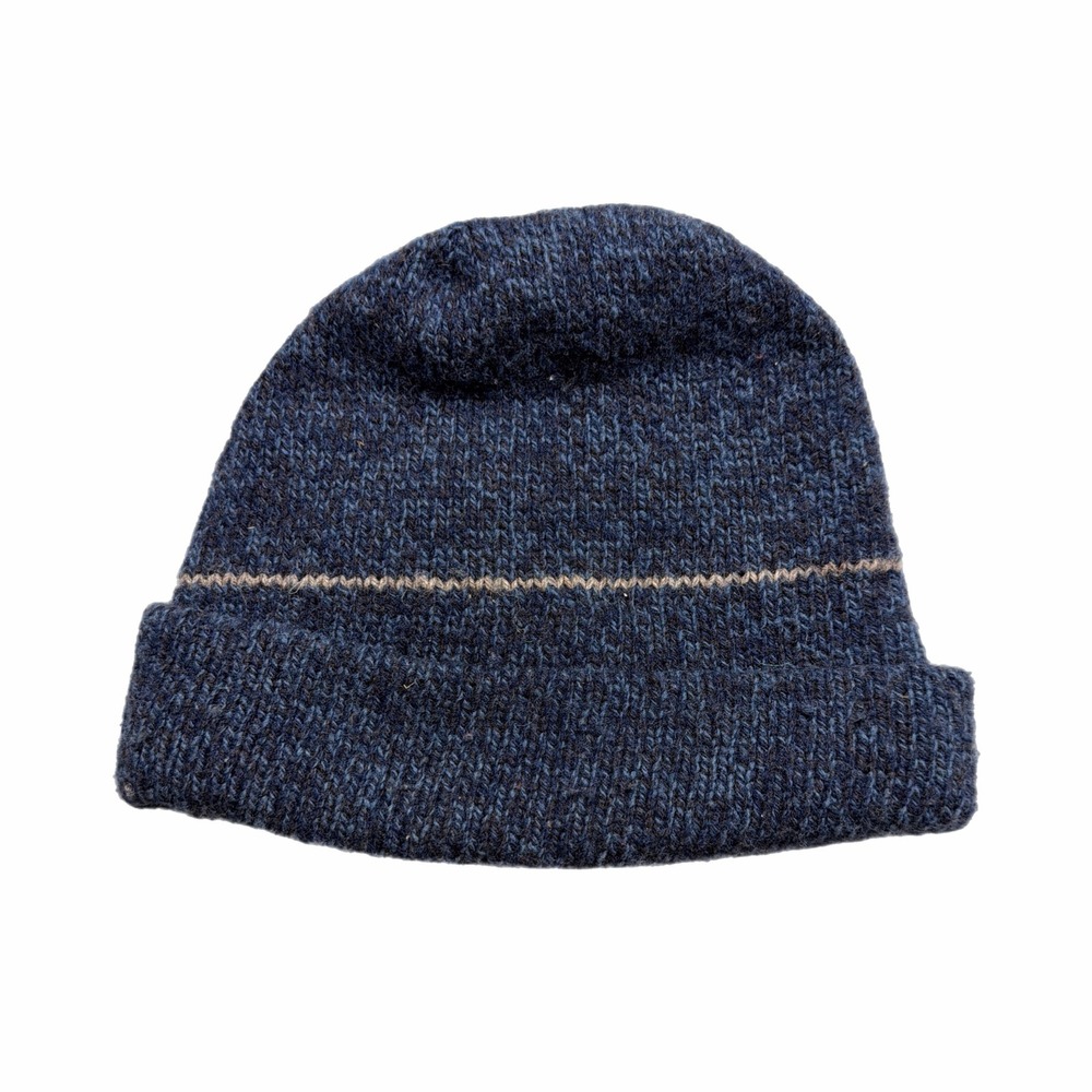 VTG EMS Eastern Mountain Sports Wool Blend Beanie Hat Blue Knit Made in USA Mens